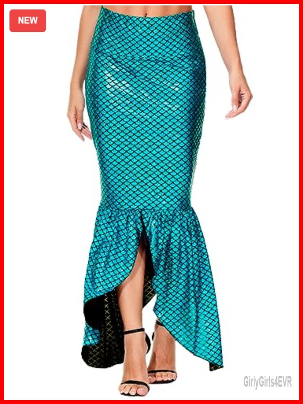 Women's Mermaid Costume Maxi Skirt Shiny Fishtail High Waist Cosplay Halloween